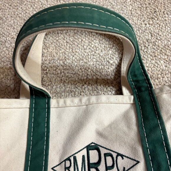 LL Bean Boat & Tote Small Forest Green Canvas Bag | Vintage Preppy Embroidered - Picture 7 of 11